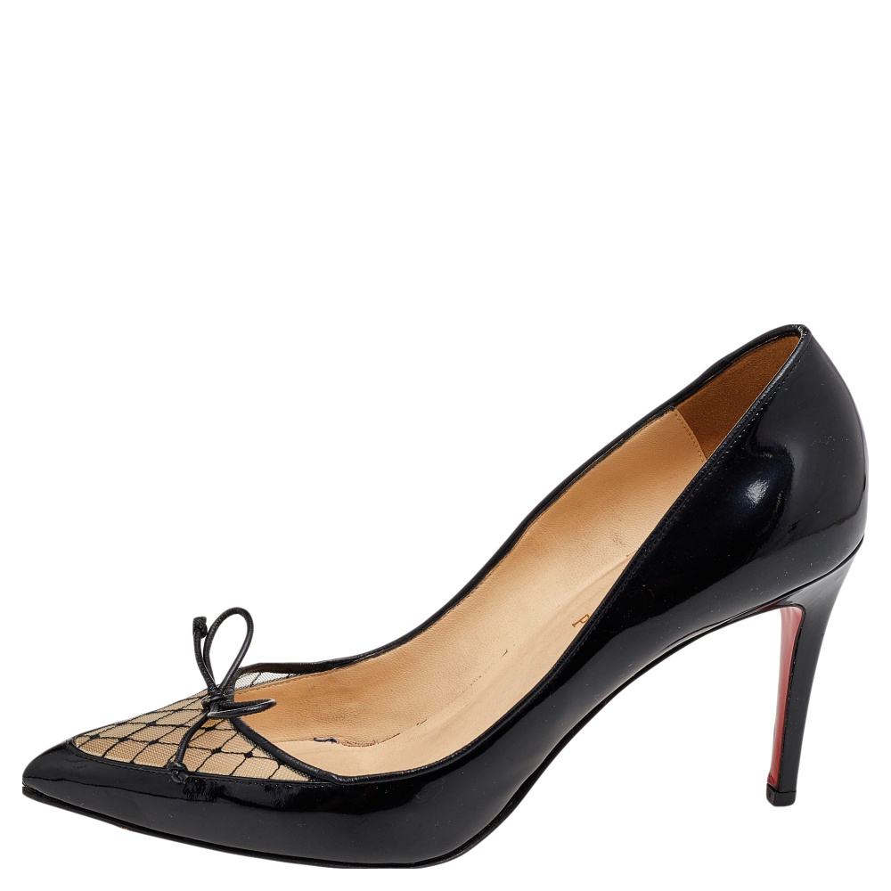 

Christian Louboutin Black Mesh And Patent Leather Bow Pumps Size