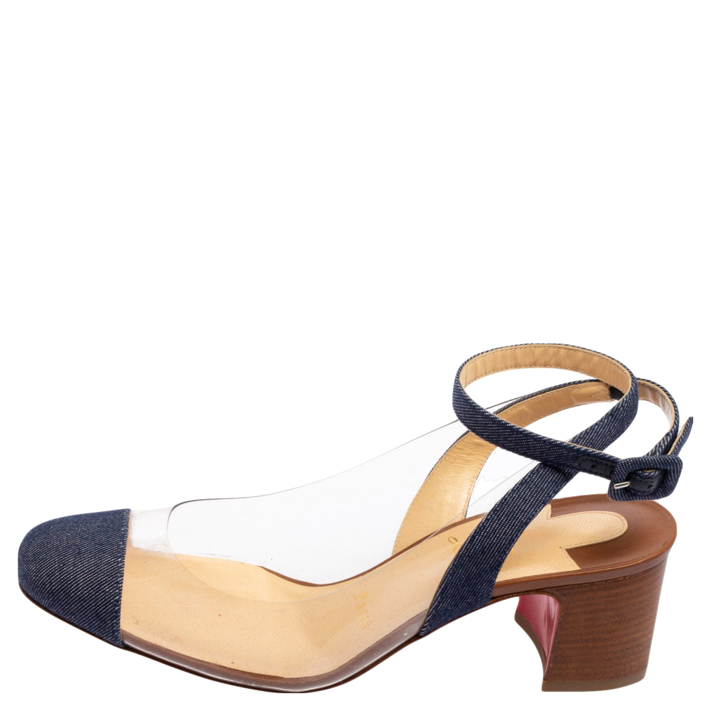 

Christian Louboutin Blue Denim and PVC Asticocotte 55 Sandals Size
