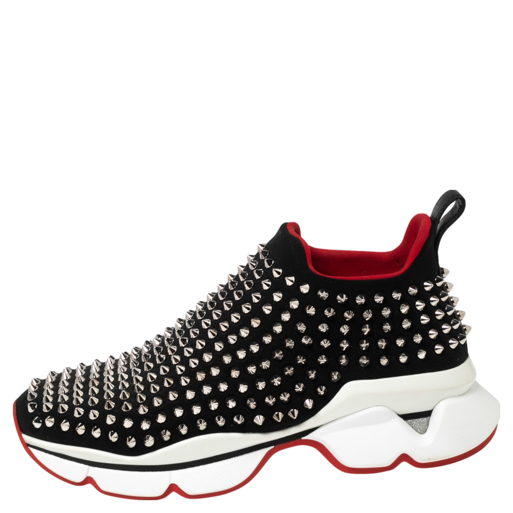 

Christian Louboutin Black Neoprene Spike Sock Slip-On Platform Sneakers Size