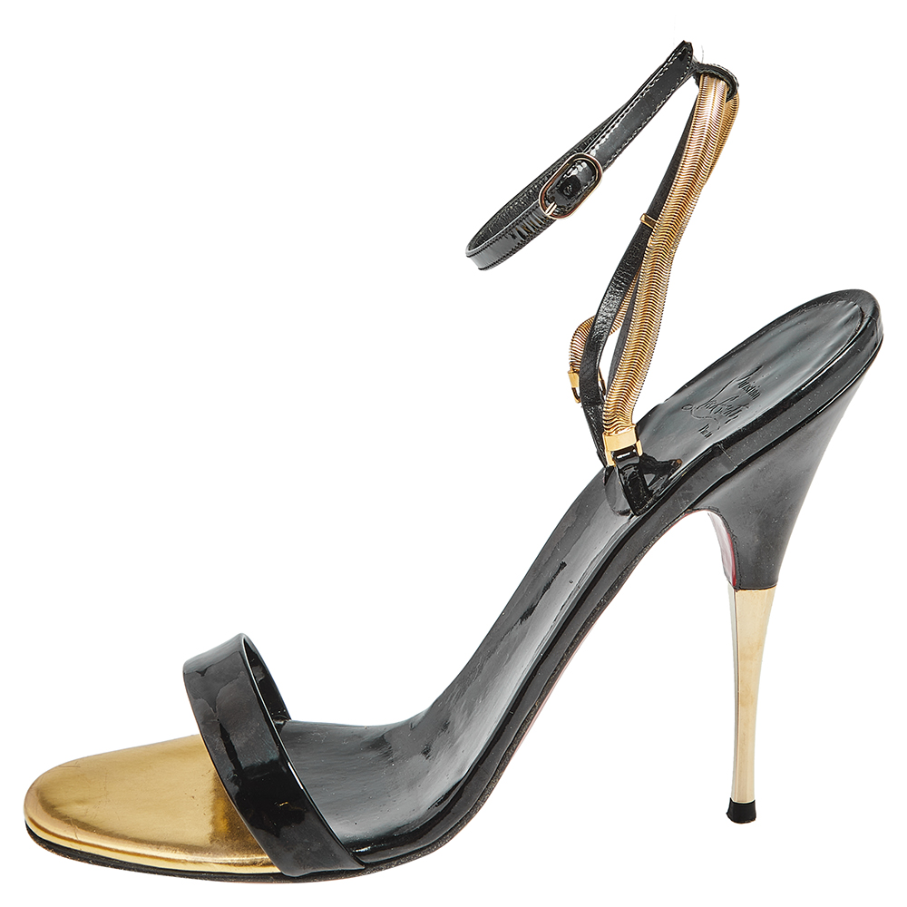 

Christian Louboutin Black Patent Leather Ankle Strap Sandals Size, Gold