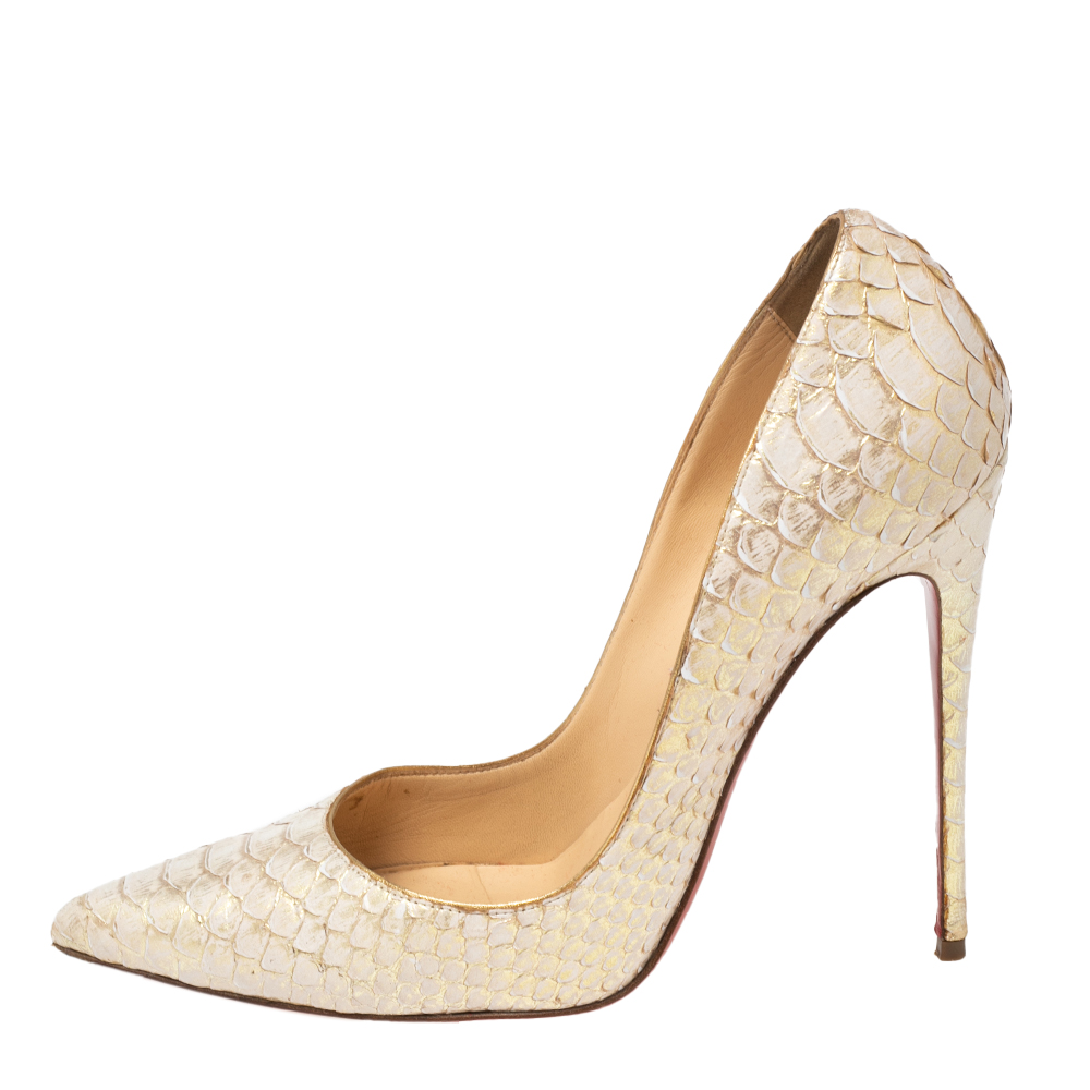 

Christian Louboutin Cream/Gold Python Leather So Kate Pumps Size