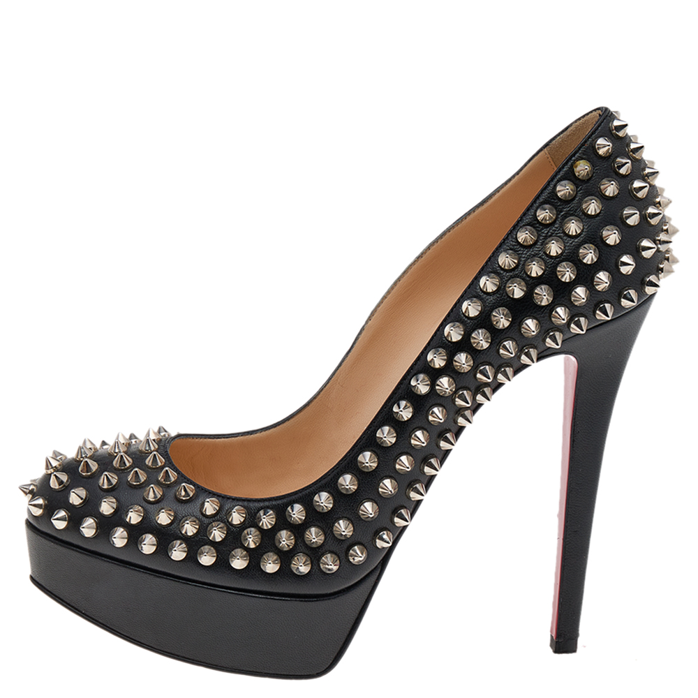 

Christian Louboutin Black Leather Bianca Spike Platform Pumps Size