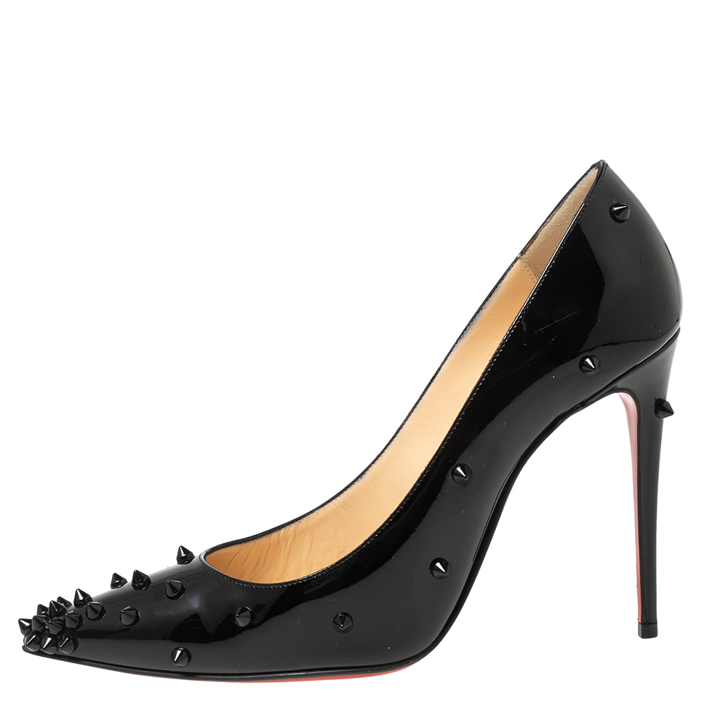 

Christian Louboutin Black Patent Leather Diamond Spike Pumps Size