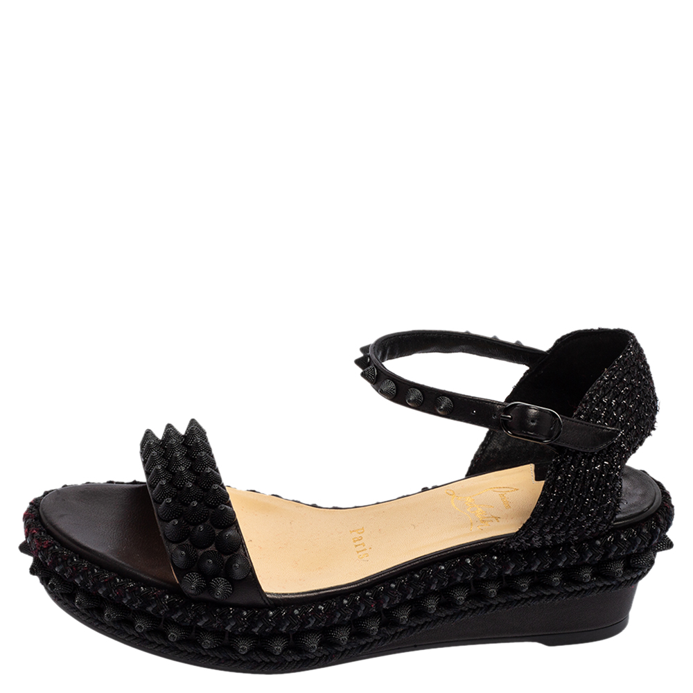 

Christian Louboutin Black Leather Madmonica 60 Spiked Espadrille Sandals Size