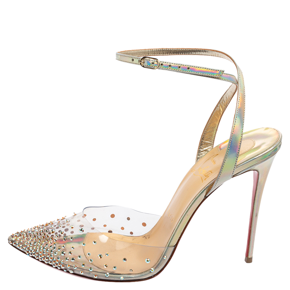 

Christian Louboutin Multicolor PVC and Iridescent Leather Spikaqueen Sandals Size