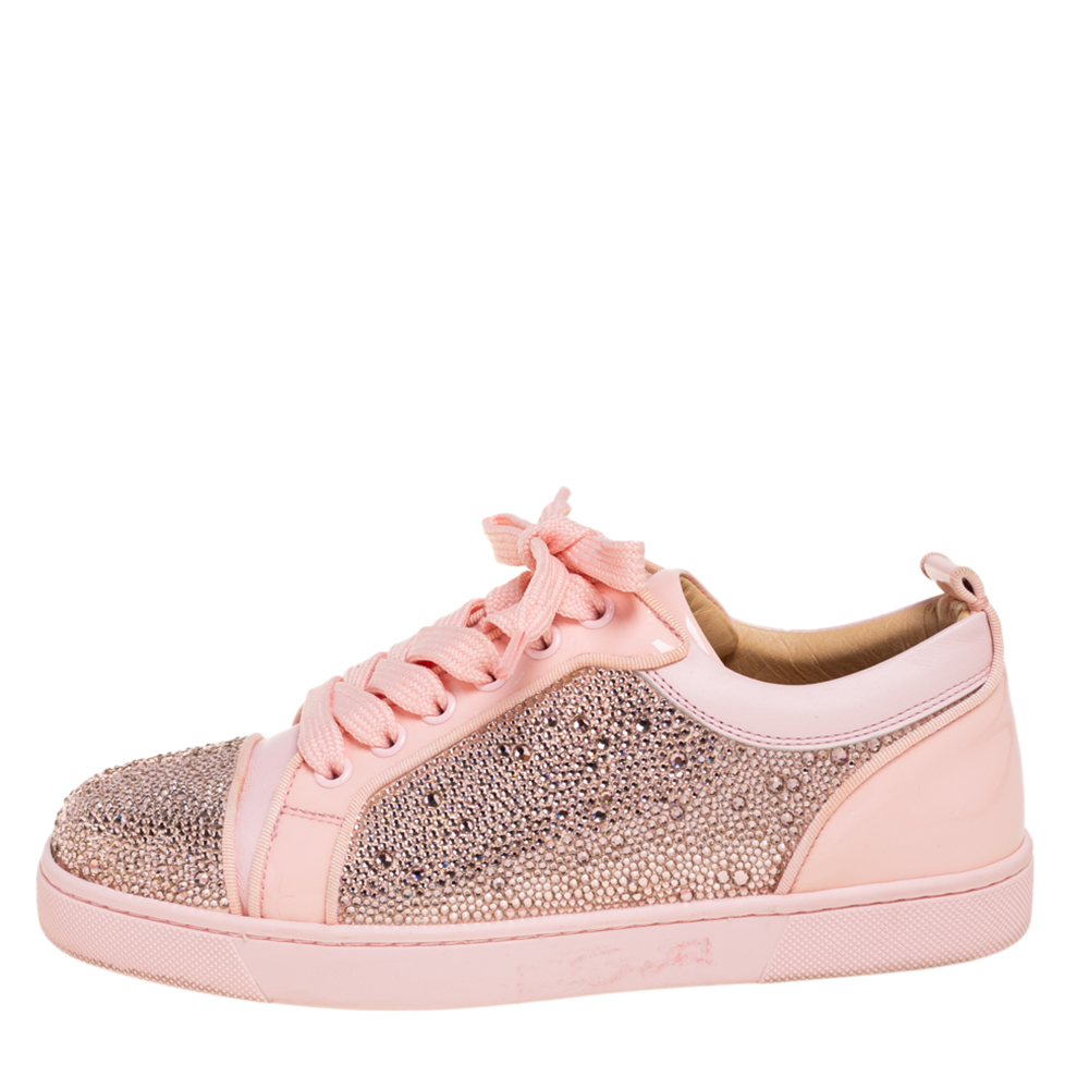 

Christian Louboutin Pink Patent Leather Vieira Strass Orlato Low-Top Sneakers Size