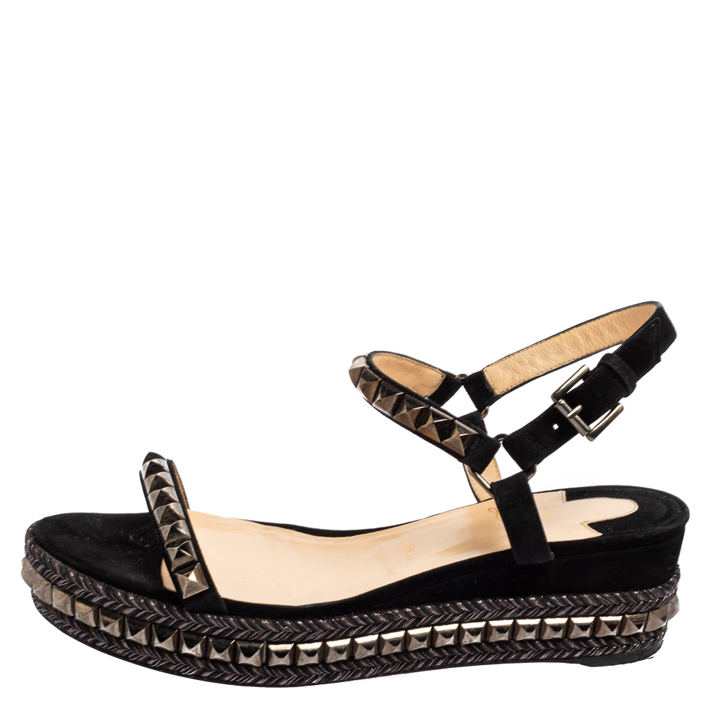 

Christian Louboutin Black Studded Suede Cataclou Espadrille Wedge Sandals Size
