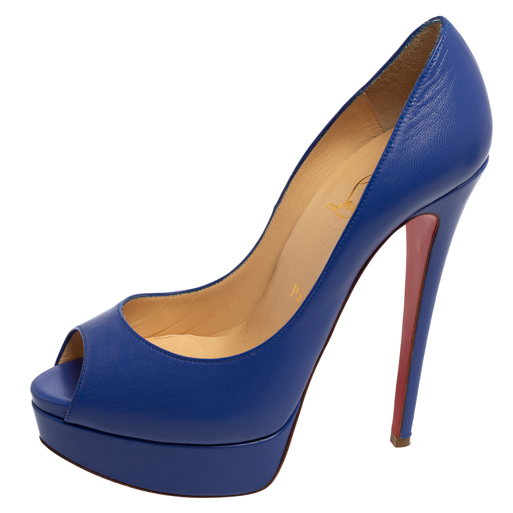 

Christian Louboutin Purple Leather Lady Peep-Toe Platform Pumps Size