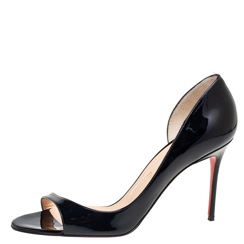 

Christian Louboutin Black Patent Leather Toboggan D'orsay Sandals Size
