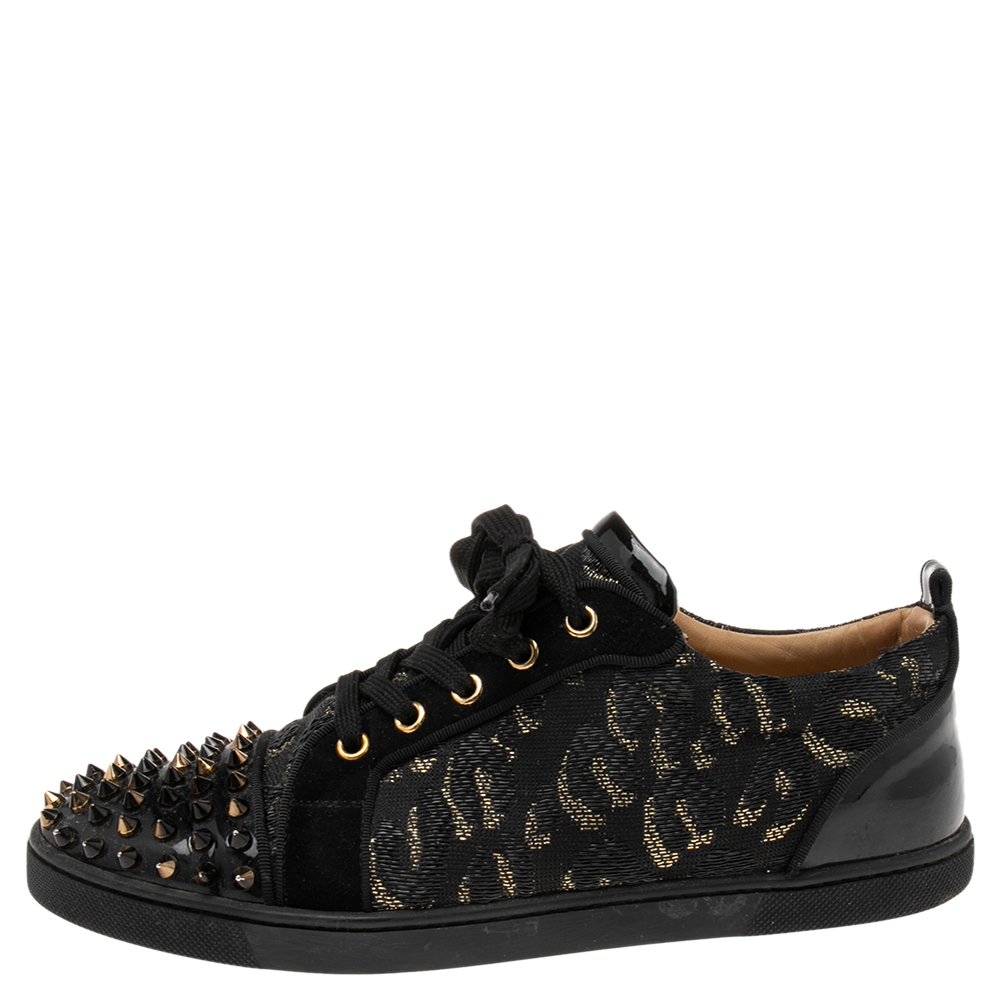 

Christian Louboutin Black Lurex Fabric And Paten Leather Spiked Orlato Low Top Sneakers