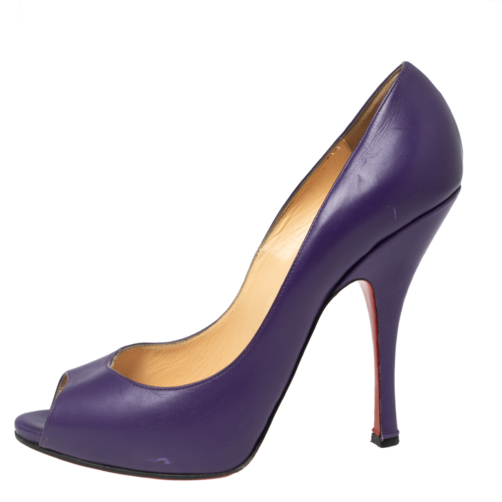 

Christian Louboutin Purple Leather Maryl Peep Toe Pumps Size
