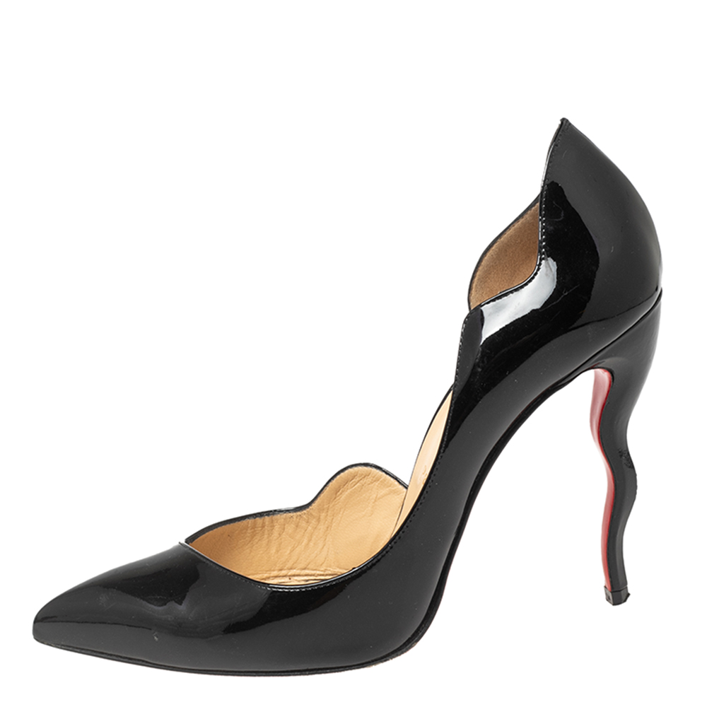 

Christian Louboutin Black Patent Leather Dalida Scalloped Trim Pointed Toe Pumps Size