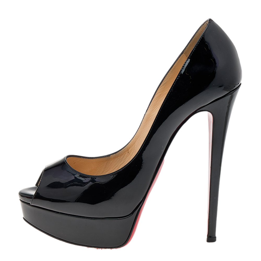 

Christian Louboutin Black Patent Leather Lady Peep Toe Platform Pumps Size