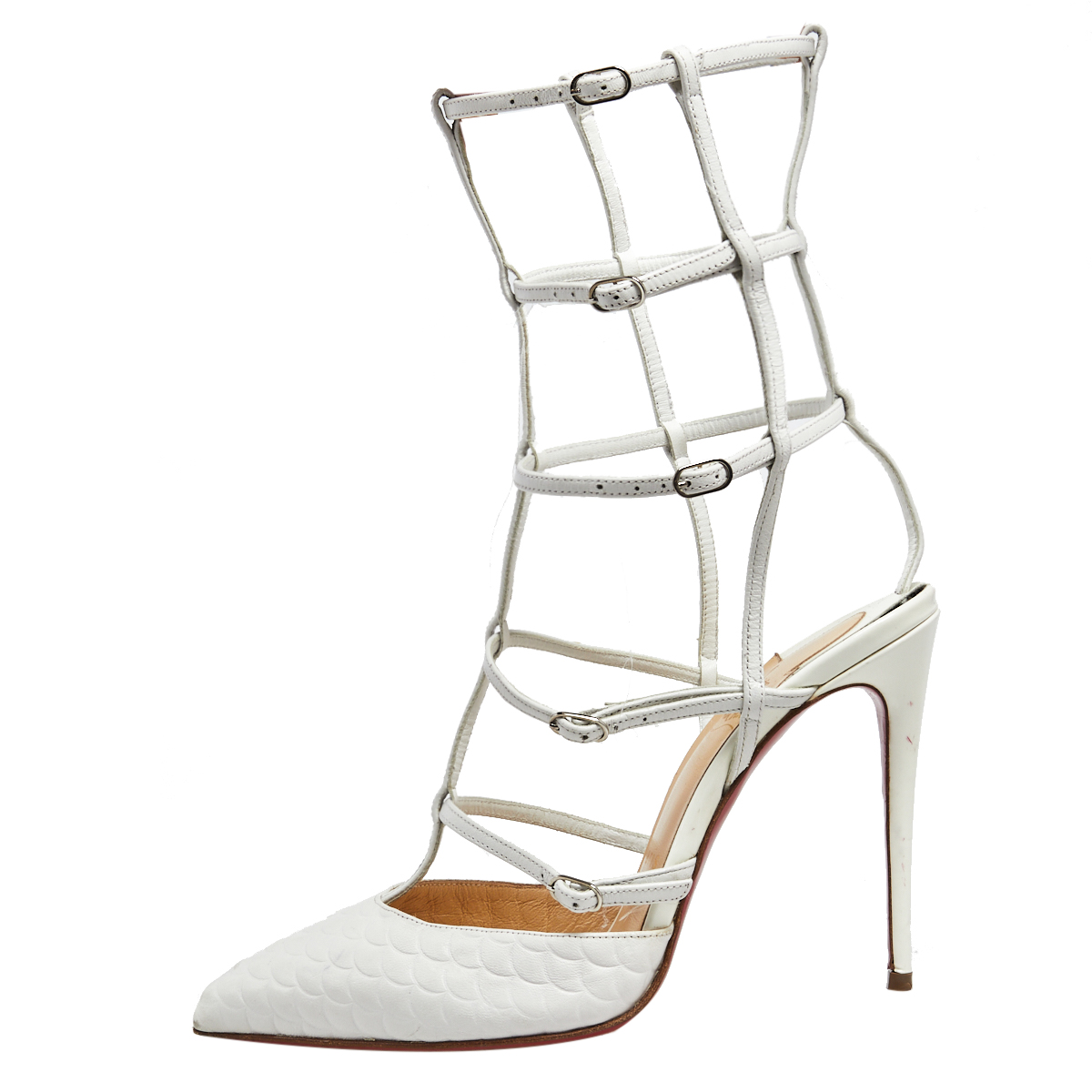 

Christian Louboutin White Leather Kadreyana Strappy Sandals Size