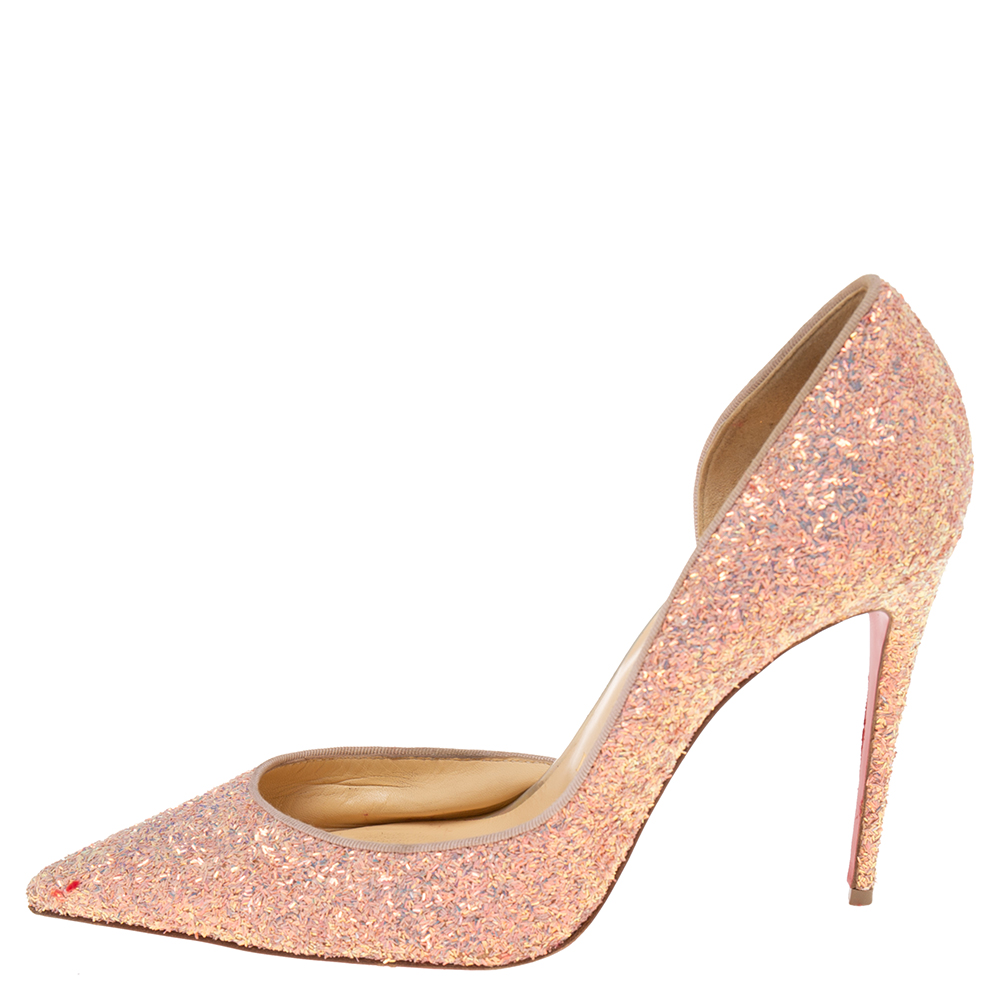 

Christian Louboutin Peach Pink Glitter Iriza D'orsay Pumps Size