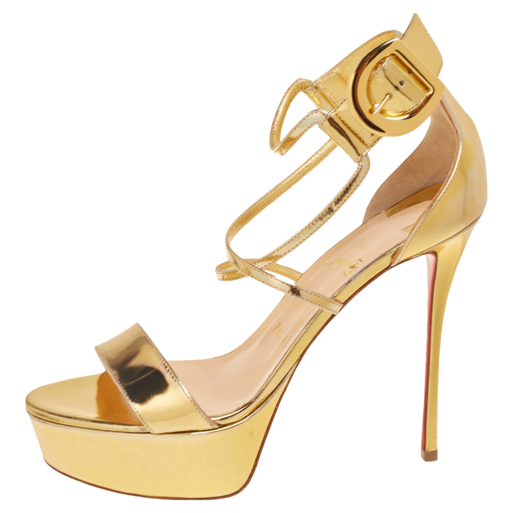 

Christian Louboutin Gold Leather Choca Specchio Sandals Size