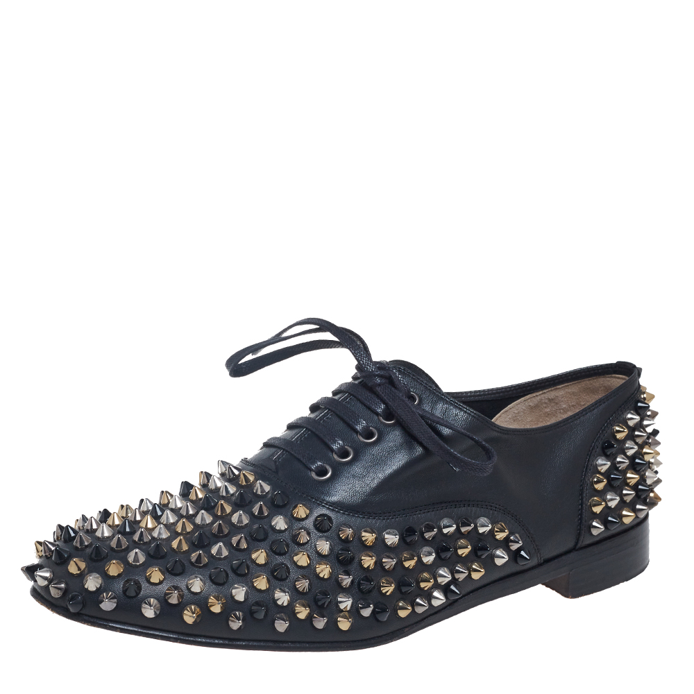 

Christian Louboutin Black Leather Freddy Spike Lace-Up Oxfords Size