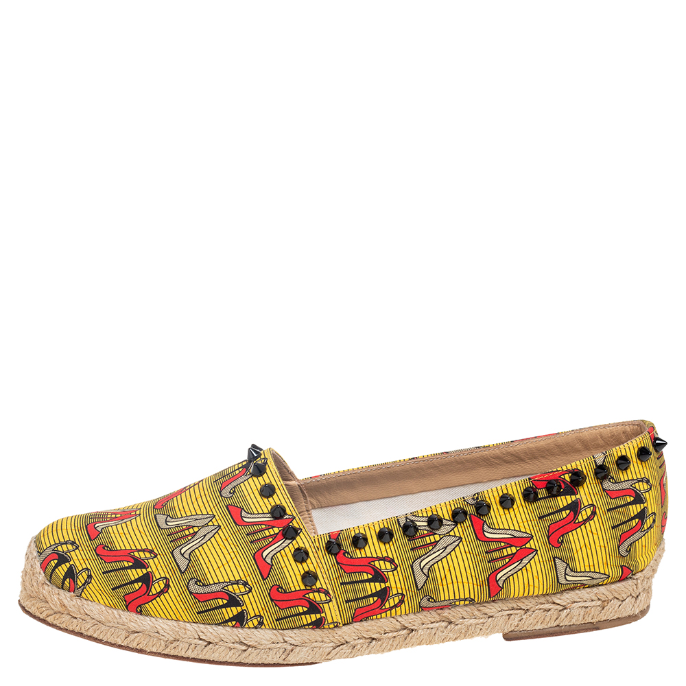 

Christian Louboutin Multicolor Canvas Ares Spiked Flat Espadrilles Size