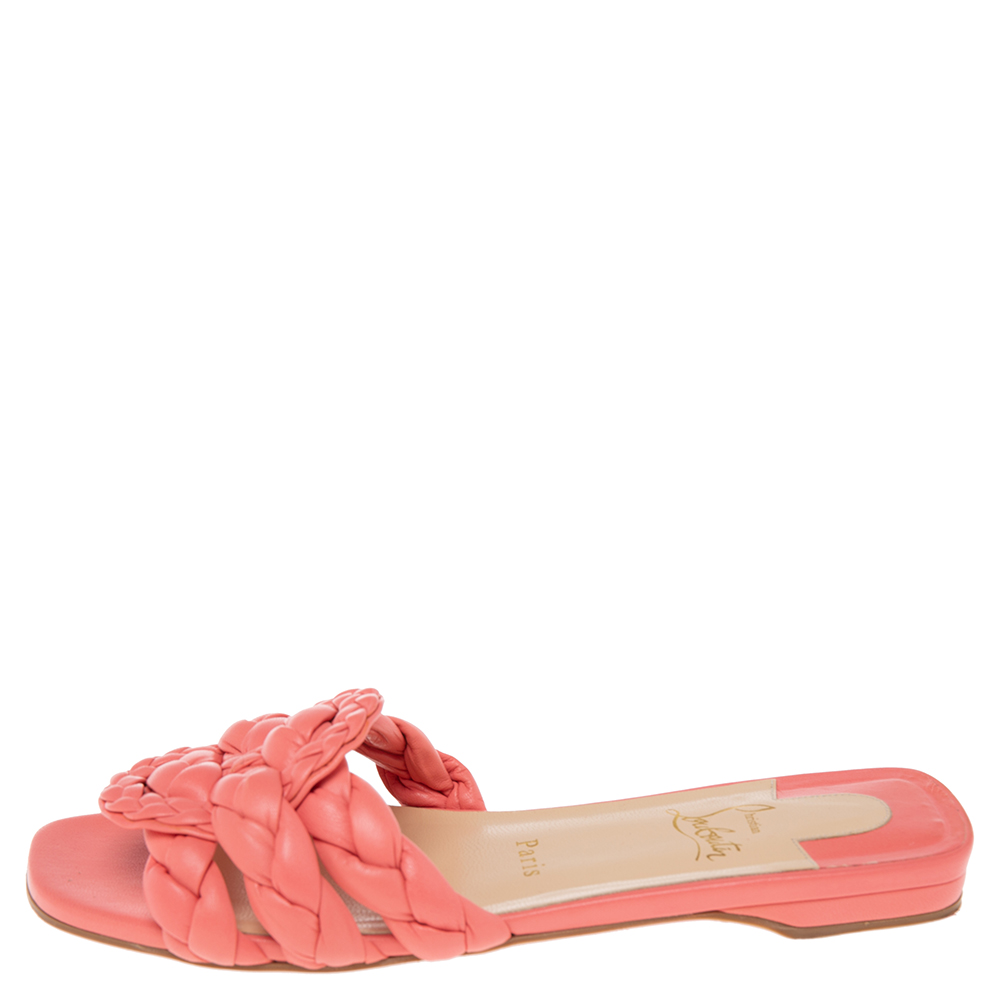 

Christian Louboutin Pink Leather Marmella Flat Sandals Size