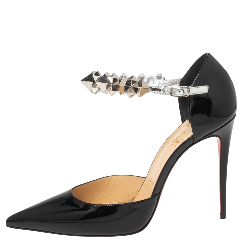 

Christian Louboutin Black Patent Leather Planet Chic Ankle-Strap Pumps Size