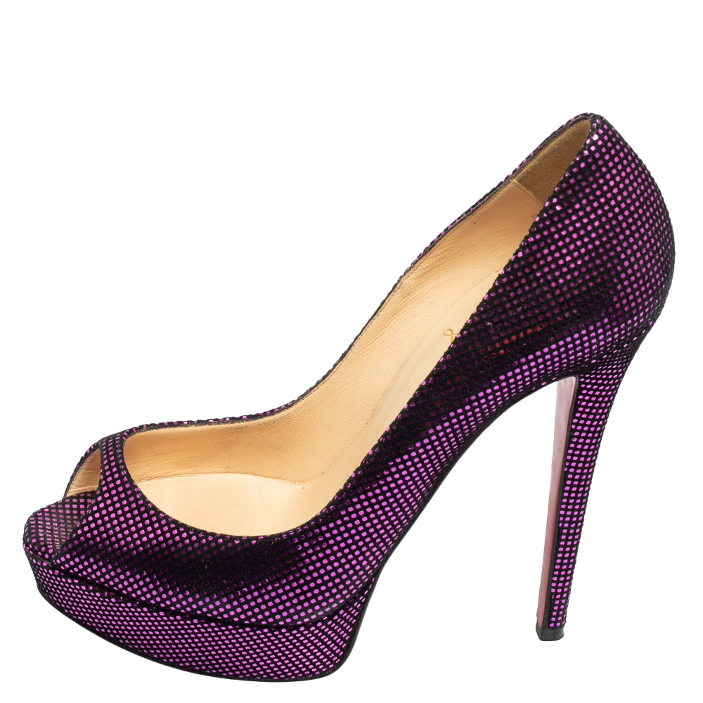 

Christian Louboutin Purple Suede Lady Peep-Toe Platform Pumps Size