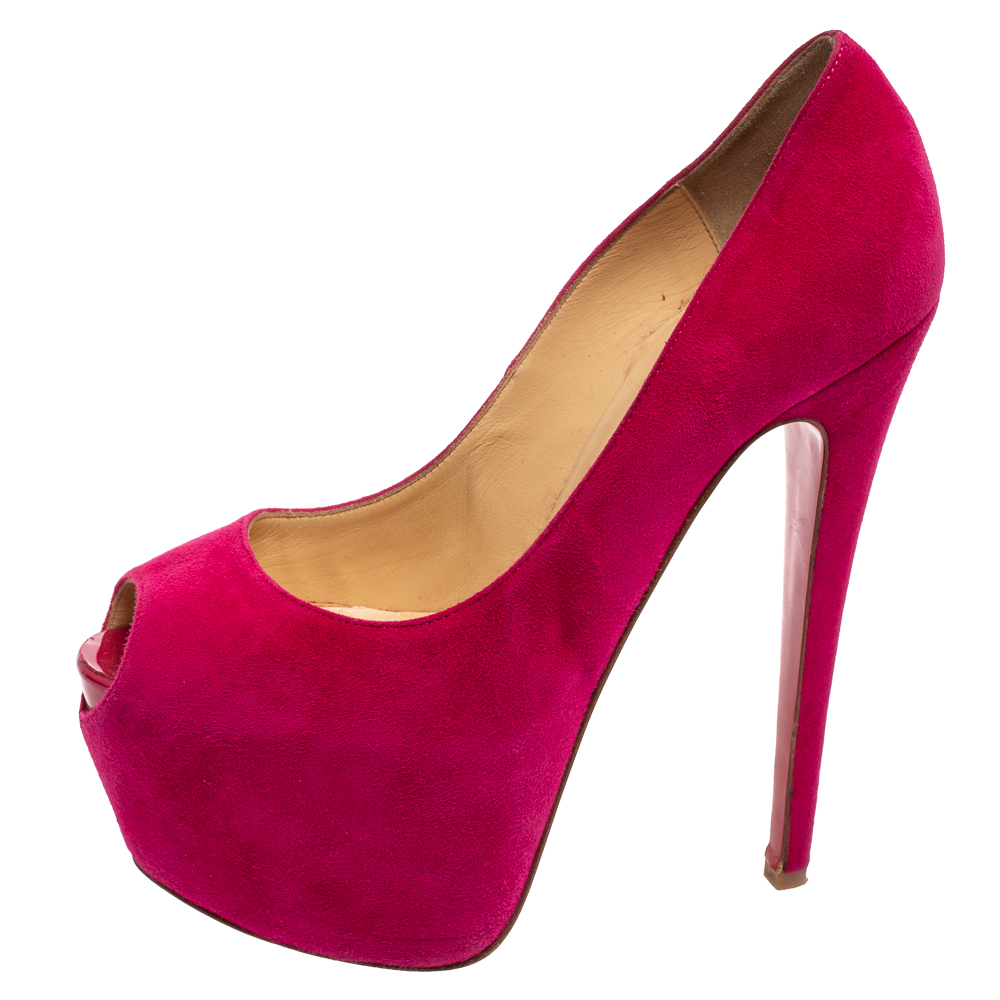 

Christian Louboutin Hot Pink Suede Highness Peep-Toe Pumps Size