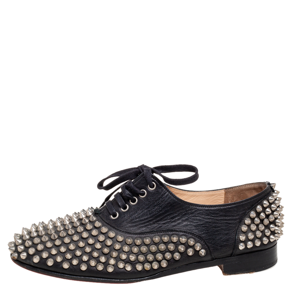 

Christian Louboutin Black Leather Freddy Spikes Oxfords Size