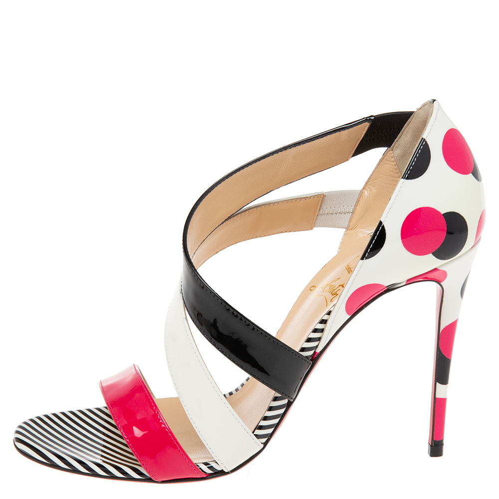 

Christian Louboutin Tri-Color Patent Leather World Copine Sandals Size, White