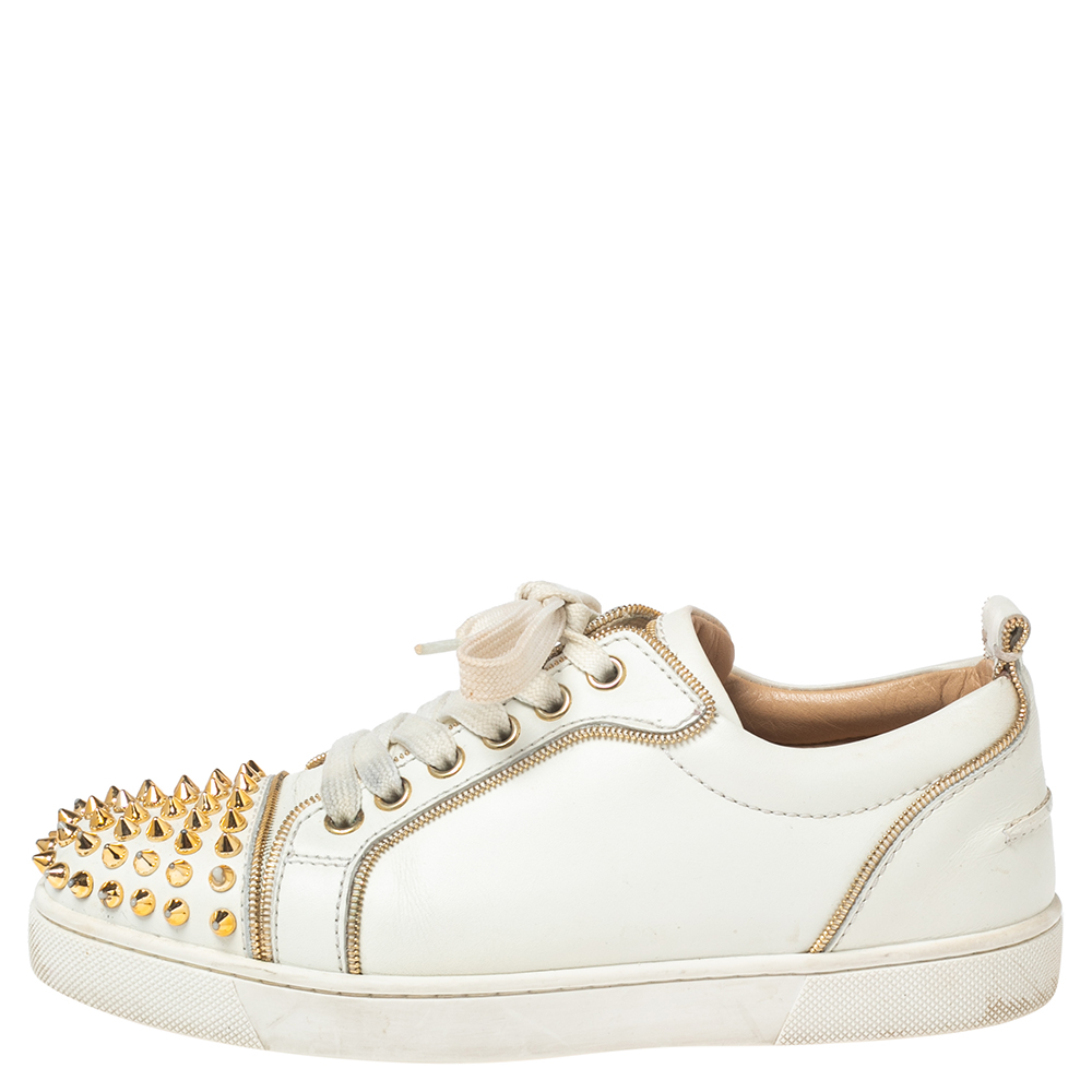 

Christian Louboutin Off-White Leather Rush Spike Low-Top Sneakers Size