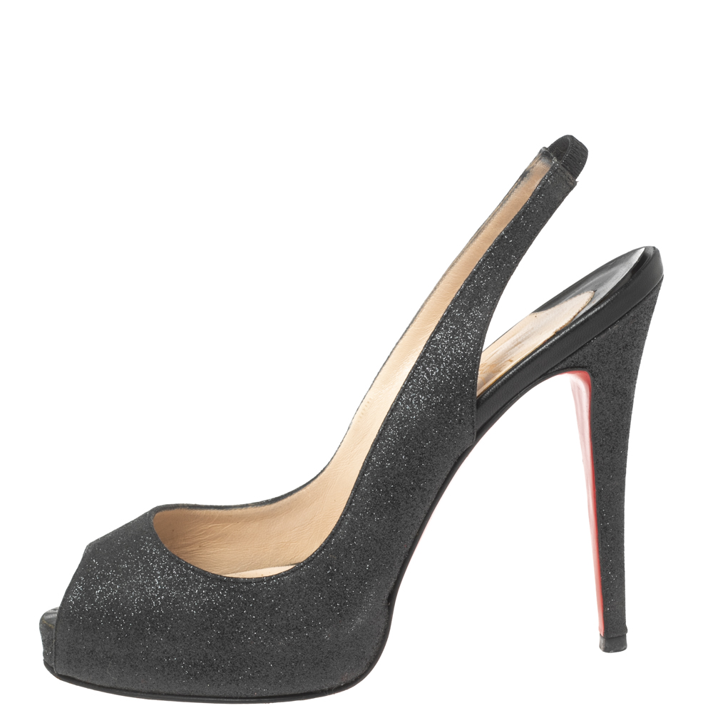 

Christian Louboutin Black Glitter No Prive Sandals Size