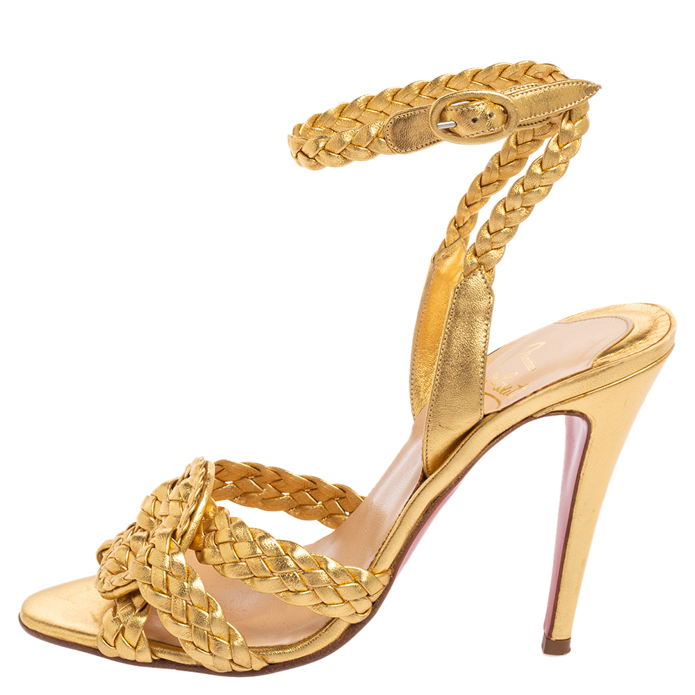 

Christian Louboutin Gold Woven Leather Marilou Sandals Size, Metallic