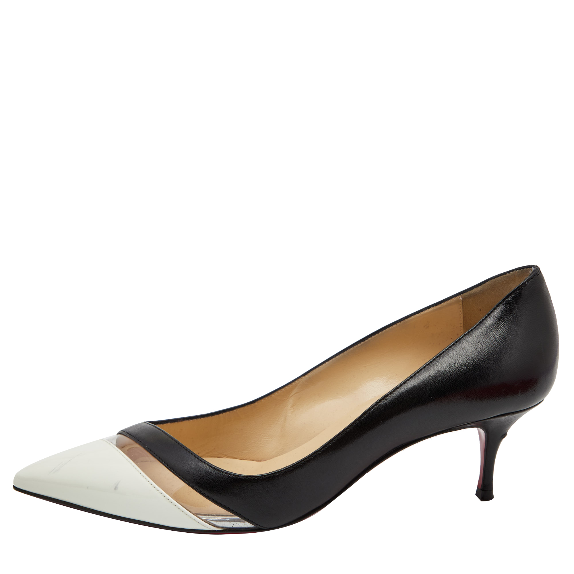

Christian Louboutin Black/White Patent and Leather and PVC 17th Floor Pointed-Toe Pumps Size