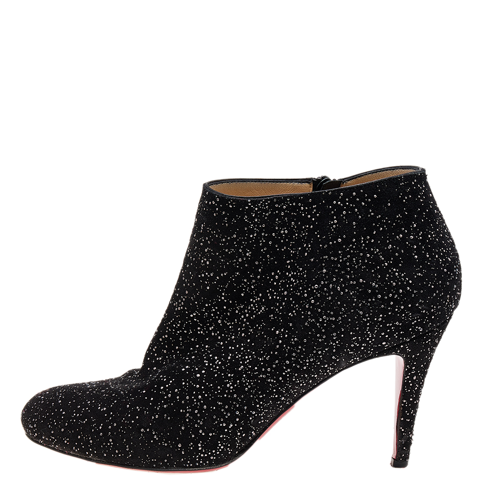 

Christian Louboutin Black Suede Belle Crosta Meteor Embellished Ankle Boots Size