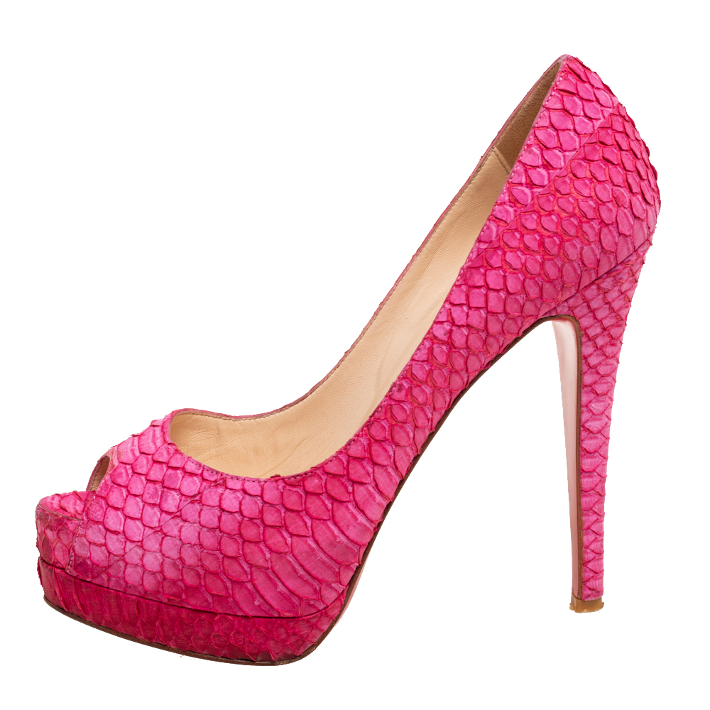 

Christian Louboutin Shocking Pink Python Embossed Suede Altadama Pumps Size