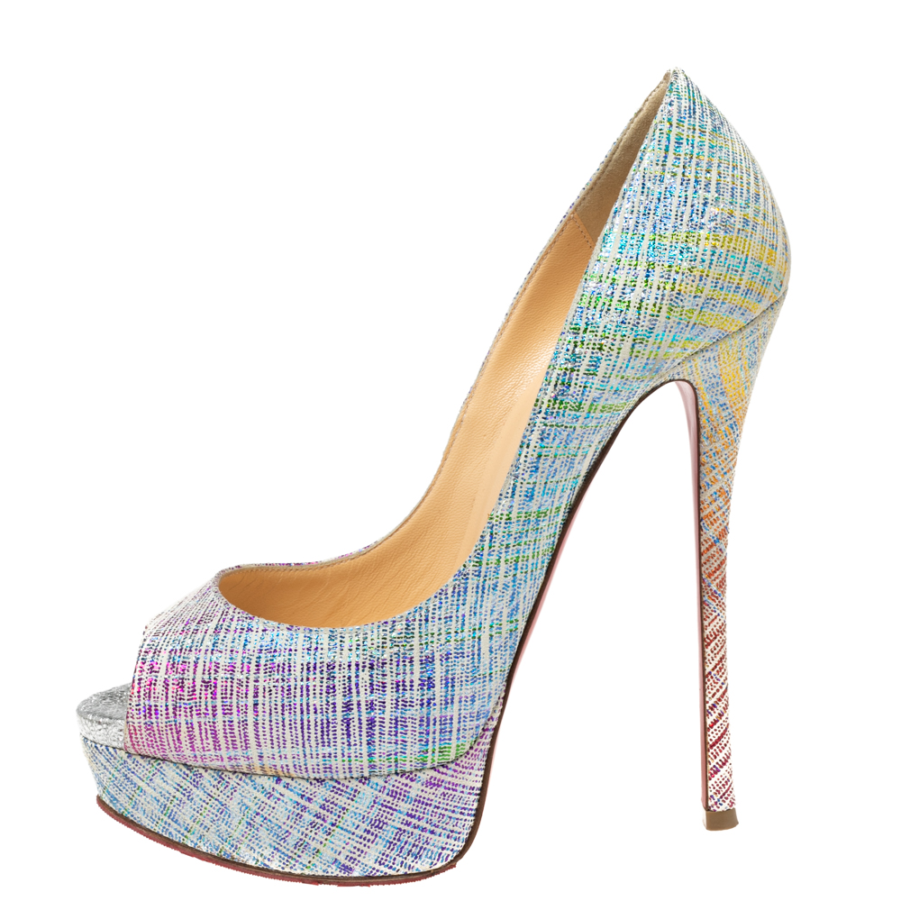 

Christian Louboutin Multicolor Laminated Suede Lady Peep Toe Platform Pumps Size