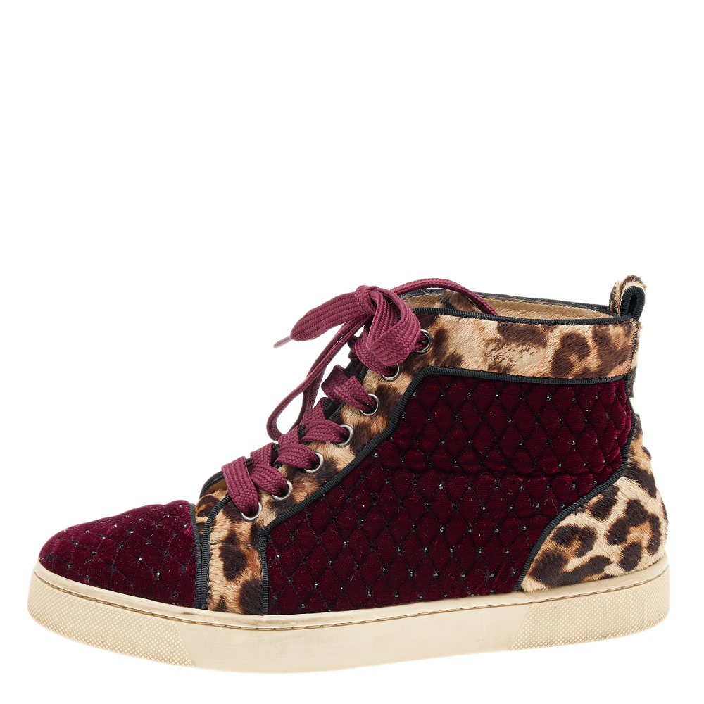 

Christian Louboutin Multicolor Leopard Print Calf Hair And Velvet Louis Orlato Sneakers Size