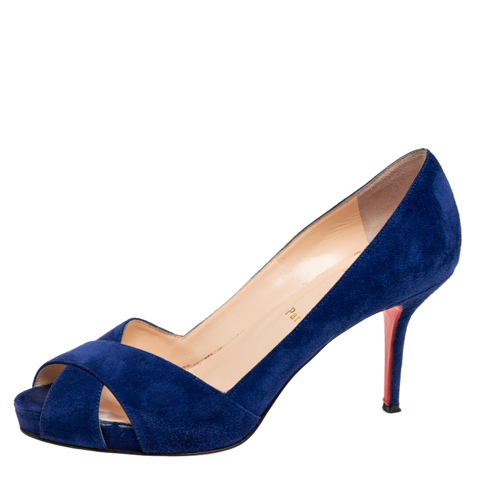 

Christian Louboutin Navy Blue Suede Shelley Peep-Toe Pumps Size