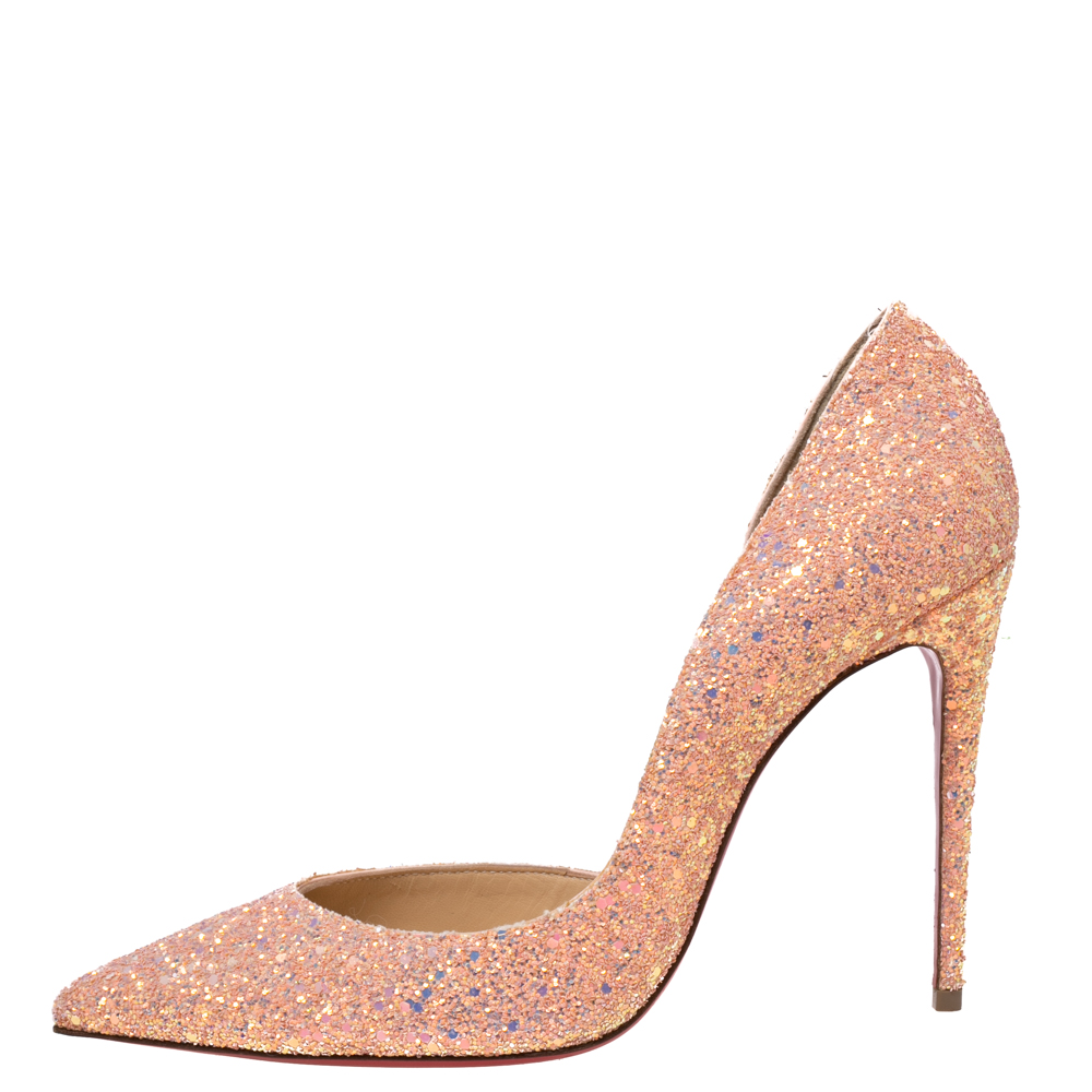 

Christian Louboutin Peach Pink Glitter Iriza Pumps Size