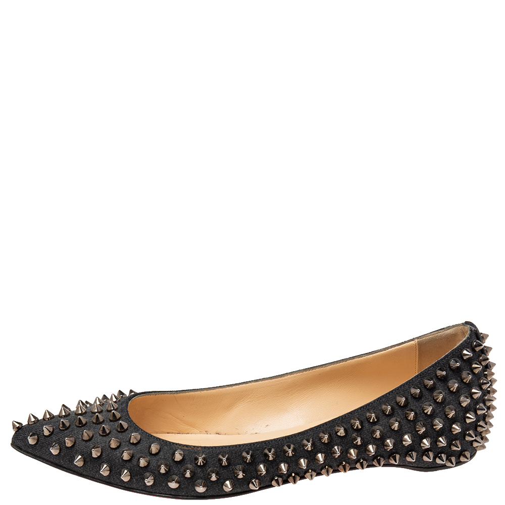 

Christian Louboutin Black Canvas Pigalle Spike Ballet Flats Size