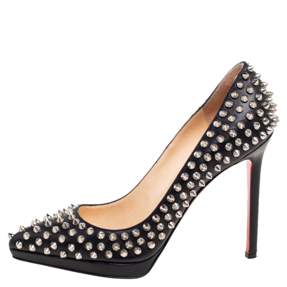 

Christian Louboutin Black Leather Pigalle Plato Spikes Pumps Size