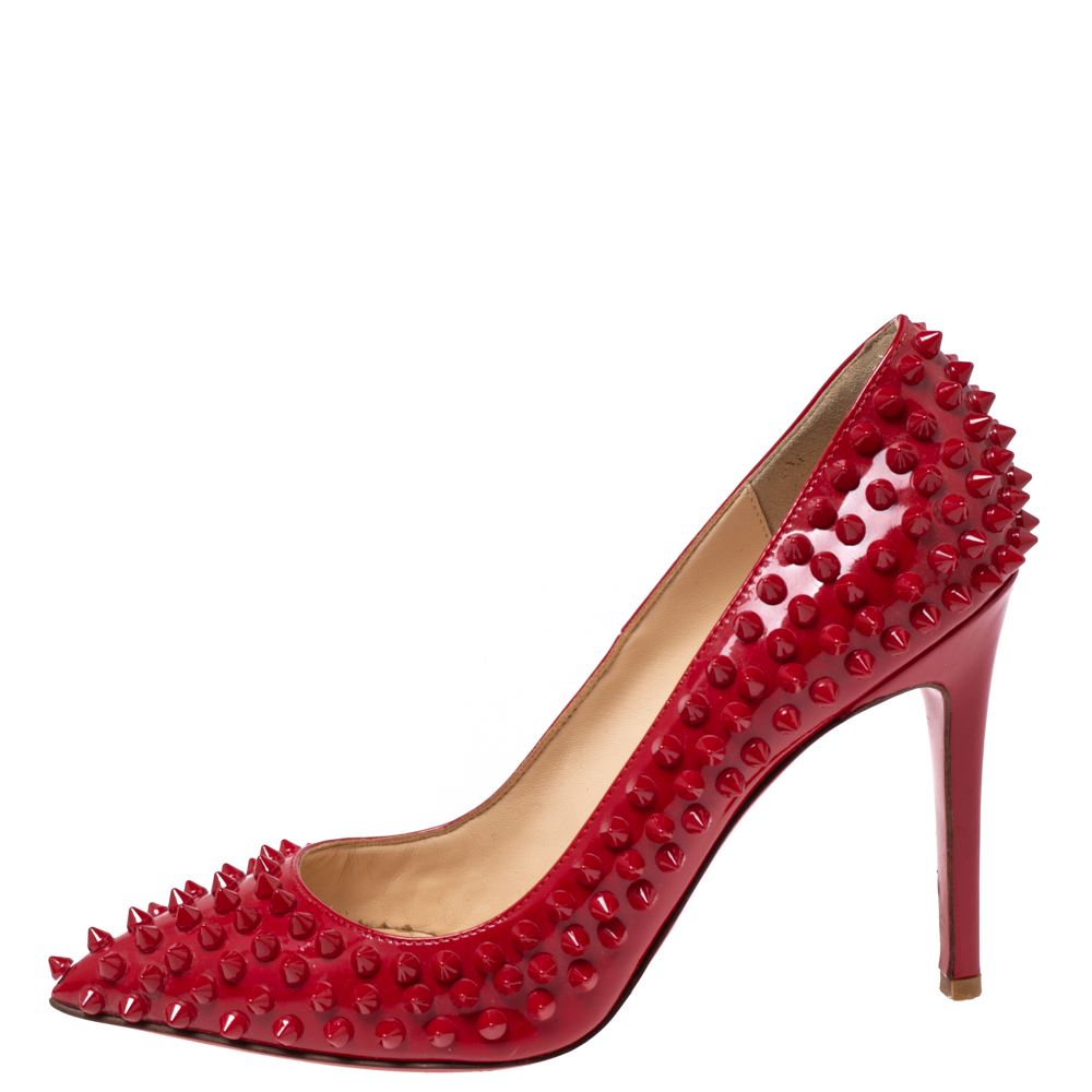 

Christian Louboutin Red Patent Leather Pigalle Spikes Pointed-Toe Pumps Size