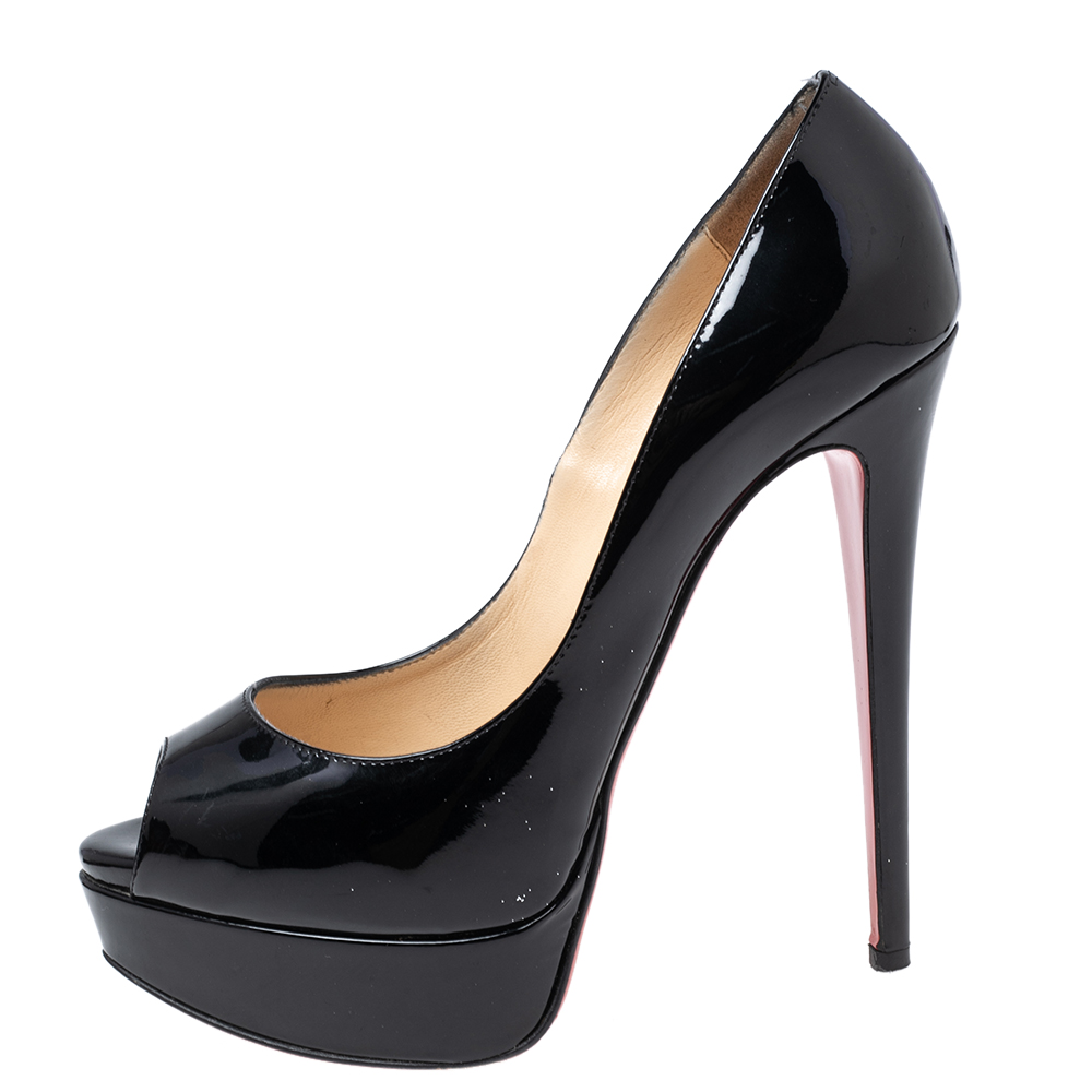 

Christian Louboutin Black Patent Leather Lady Peep Toe Pumps Size