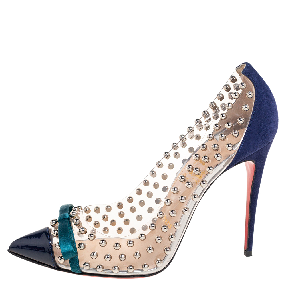 

Christian Louboutin Navy Blue PVC, Suede and Patent Leather Bille Et Boule Pumps Size