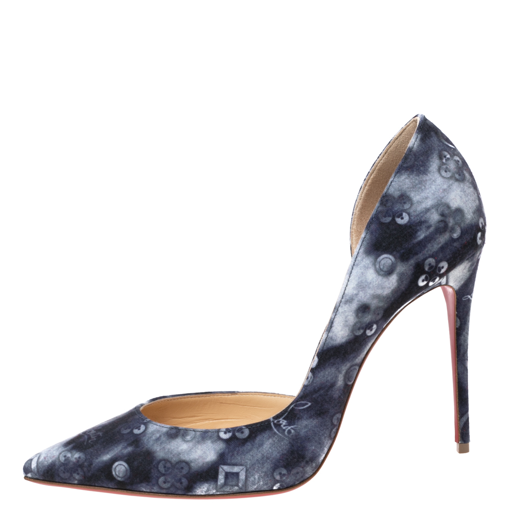 

Christian Louboutin Tri-Color Printed Denim Iriza Pumps Size, Navy blue