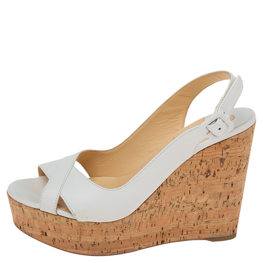 

Christian Louboutin White Leather Reine De Liege Wedge Platform Sandals Size