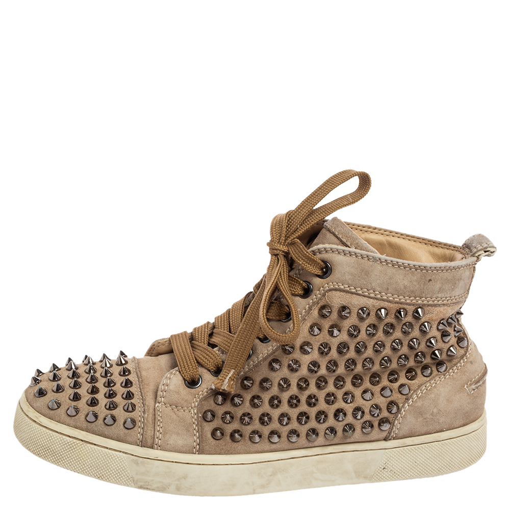 

Christian Louboutin Beige Suede Louis Spikes High-Top Sneakers Size