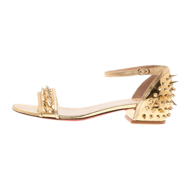 Pre-owned Christian Louboutin Gold Spiked Leather Druide Sandals Size 38