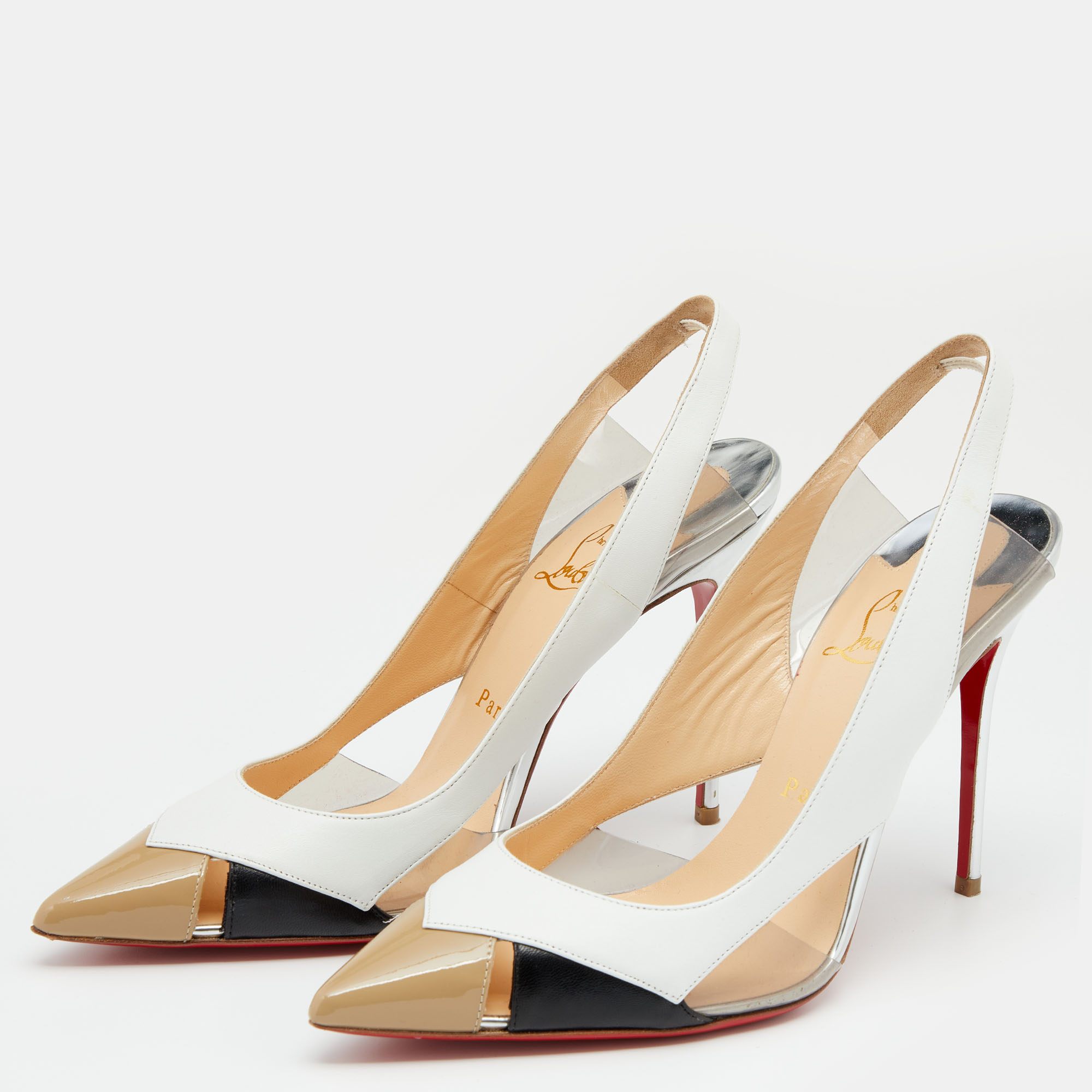 

Christian Louboutin Multicolor Leather and PVC Air Chance Slingback Sandals Size