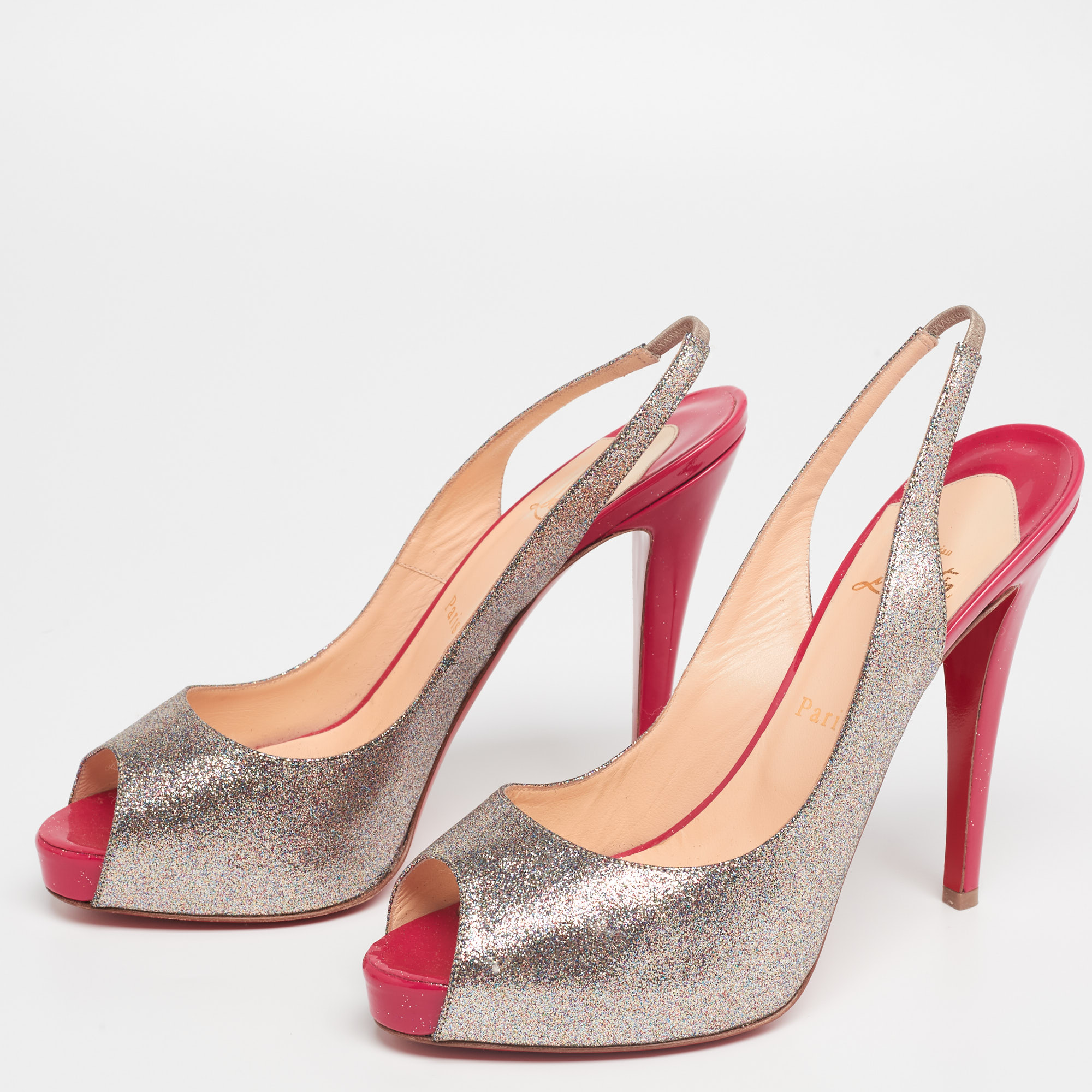 

Christian Louboutin Multicolor Glitter No Prive Slingback Pumps Size