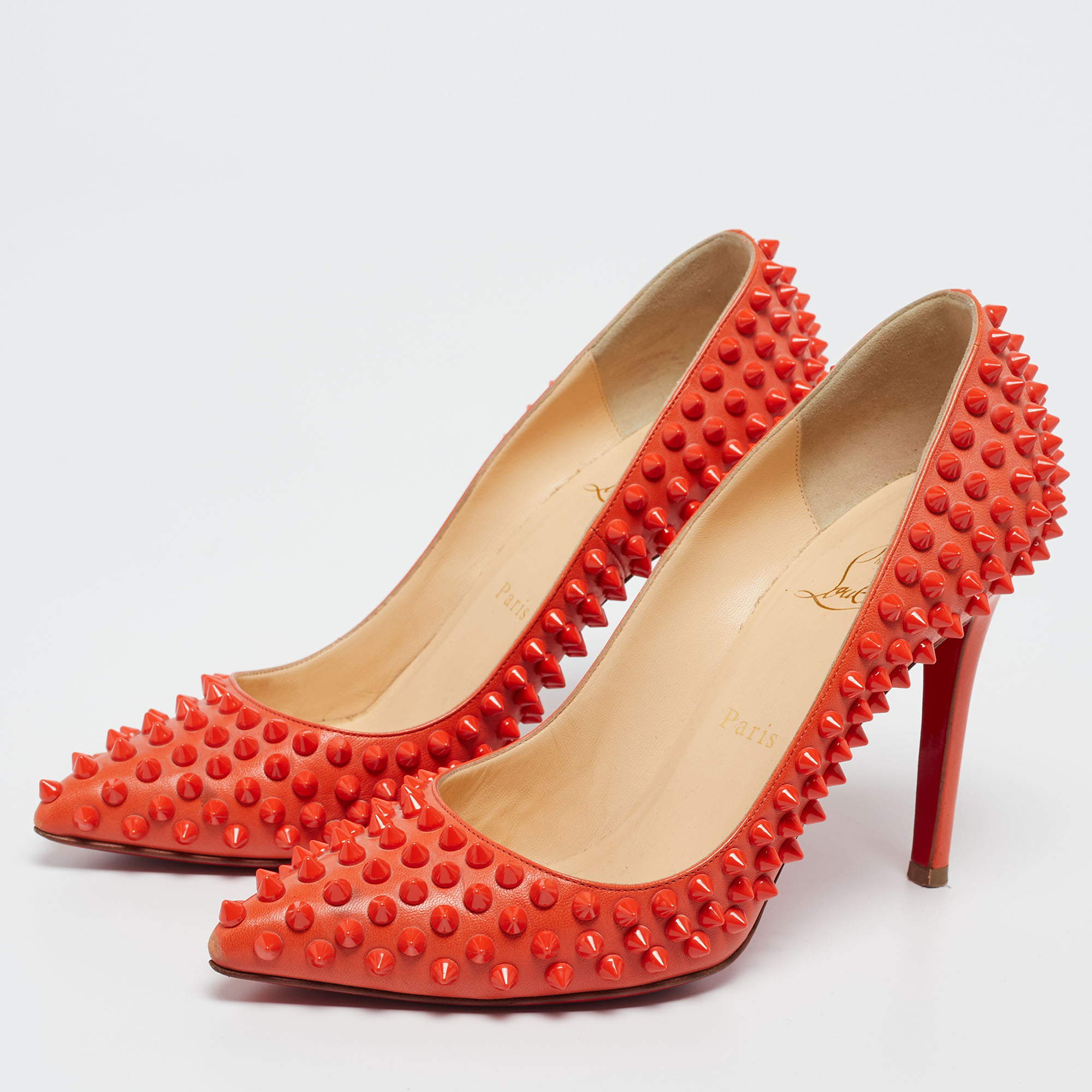 

Christian Louboutin Orange Leather Pigalle Spikes Pumps Size
